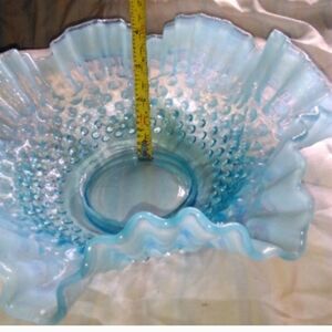 Fenton Hobnail Blue Opalescent Ruffled Edge Glass Vase